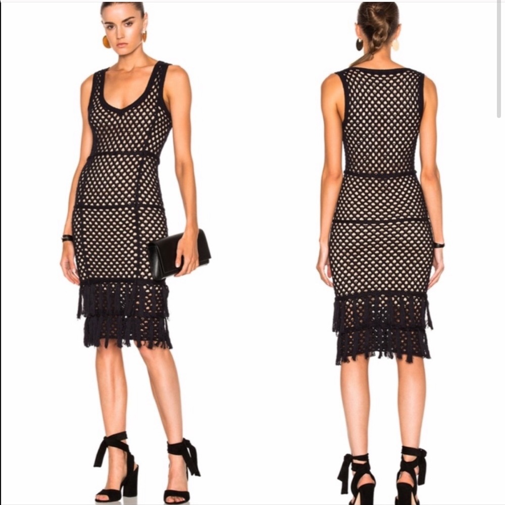 L’agence Rhianna Crochet Knit Silk Fringe Dress S